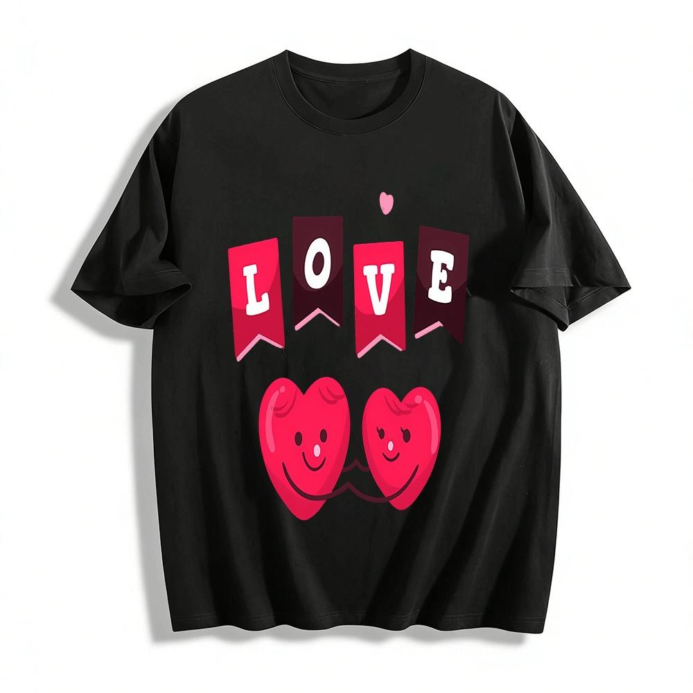 

Love Heart Holding Hands Printed Couple Casual Tops Pure cotton T-shirt XXS