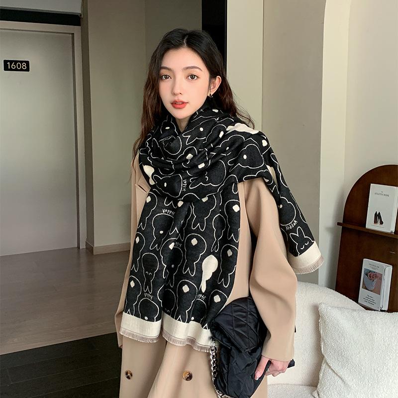 Simple Korean Style Autumn and Winter Imitation Cashmere Scarf New Warm and Versatile Cute Scarf Student Neck Protector Plus Velvet Shawl