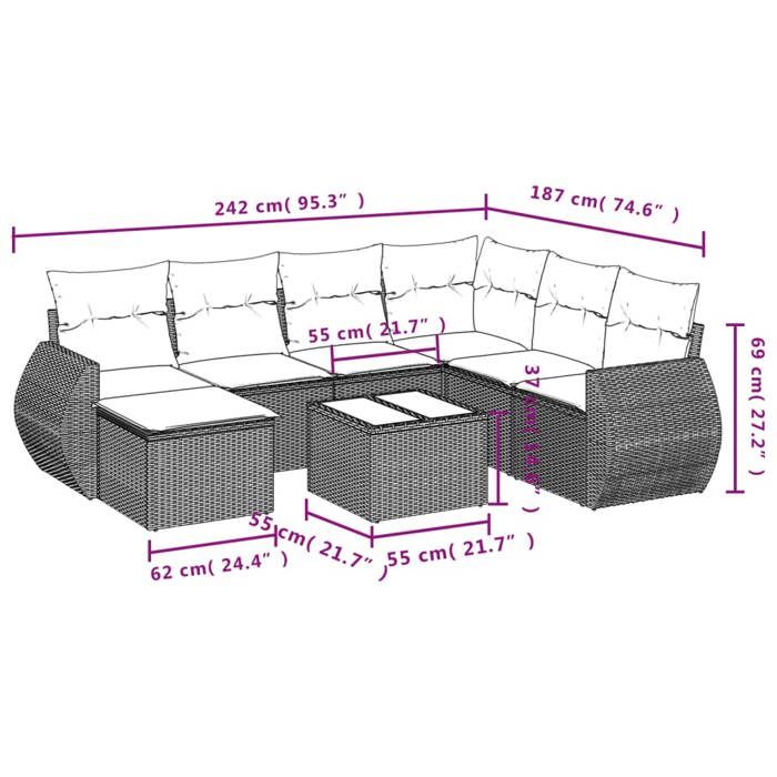 VidaXL Garden Lounge Set with Cushions 8 Pcs, Patio Sofas, Patio Furniture Set, Outdoor Furniture, Black 3254043