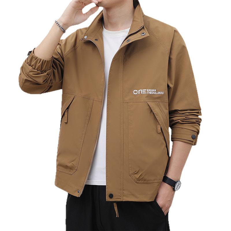 

Мужская куртка Весна Осень Новый стиль Крутой Модный Бренд Высококлассный Воротник-стойка Осенняя одежда Рабочая одежда Мужское пальто Модный 4XL кофейный
