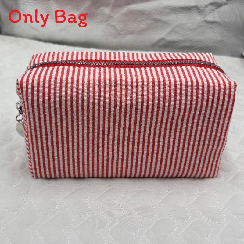 Striped Makeup Organizer With Large Capacity Travel Wash Bag For Daily Use
