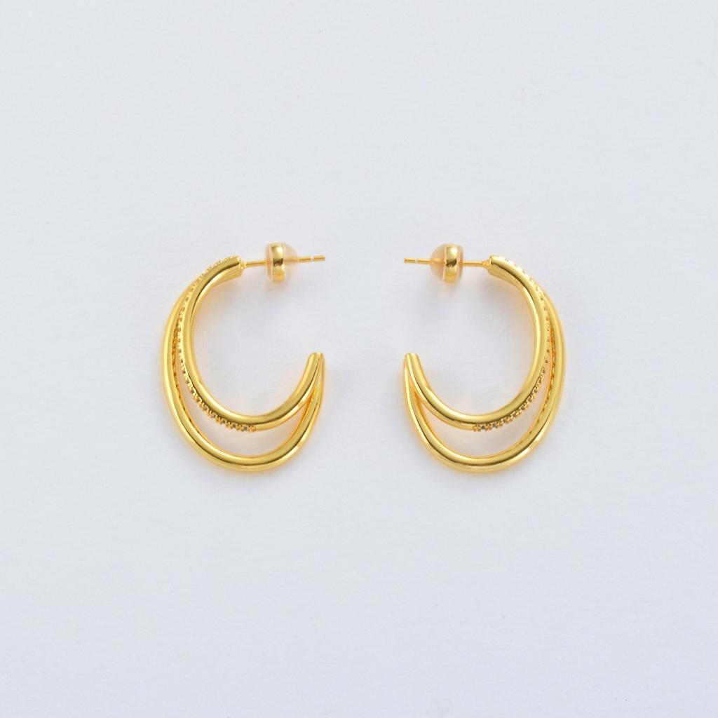Summer Sweet Cool Micro-Inlaid Zircon Double-Layer Circle S925 Silver Needle Stud Earrings For Women'S Niche Design Classic And Easy To Match Earrings