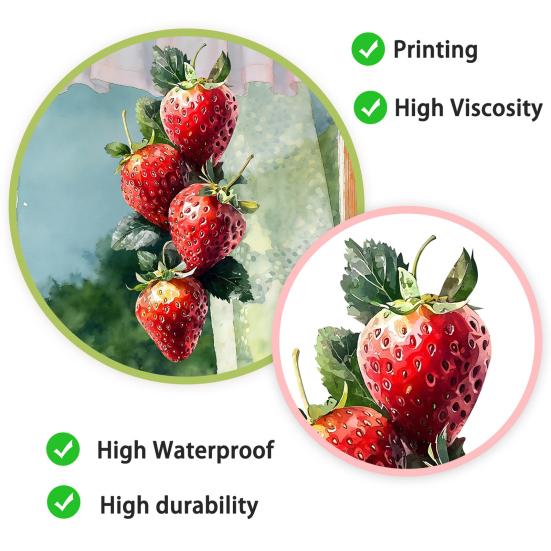 Strawberry Window Cling Watercolor Fruits Static Glass Decals Reusable Waterproof Sticker for Bathroom Kitchen Home Glass Window