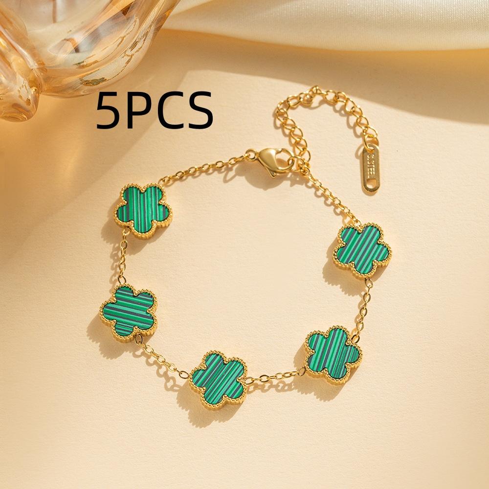 Luxury Stainless Steel Bracelet Ladies Adjustable Five Flower Bracelets for Women New  Party Jewelry Gifts Clover