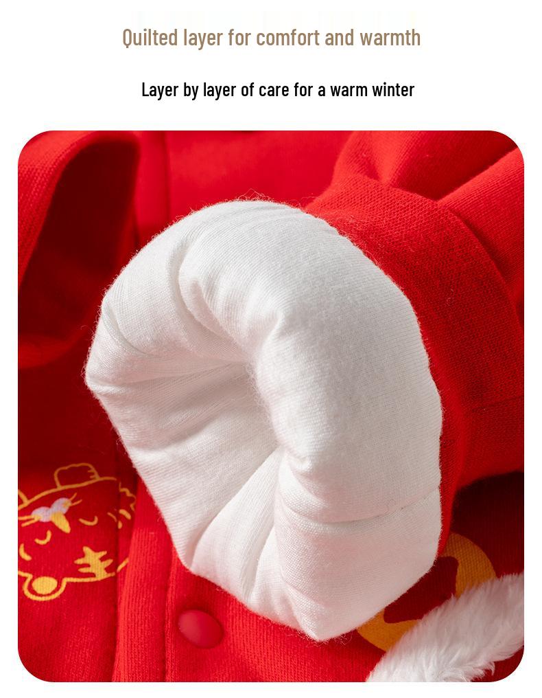 Festive Red Baby Winter Set: Thick Fleece-Lined, Stylish for Boys and Girls