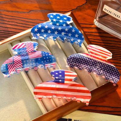 New U.S Independence Day Flag Print Plastic Hair Clip For Women Creative Acrylic Festive Hairpin Headwear Hair Claw Accessories
