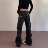Women's Tie-Dye Distressed Cargo Pants - Versatile Straight-Leg with Slight Flare
