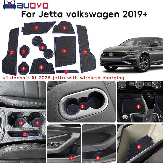 Auovo Protector Mats For Volkswagen Jetta Accessories 2025 -2024 Fit Cup Holder Erts Door Console Liners Dust Mat Car Interior Trim(10-Pc Set)(Dark