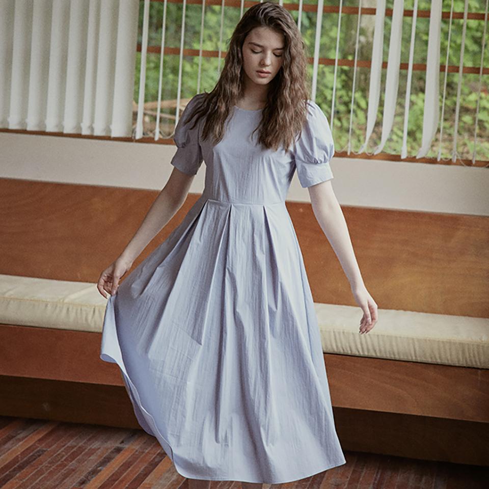 Peulaudeumali Mary Back Pleats Line Point Blue Dress