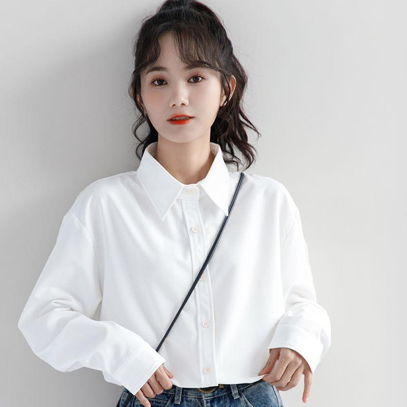Women's Spring White Long Sleeve Korean Style Layering Shirt - Versatile Student Outerwear