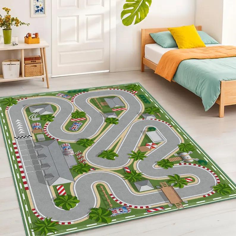 Racing Track Carpet Children's Soft Climbing Mat Urban Transportation Rail Transit Carpet Racing Enthusiast Room Decoration