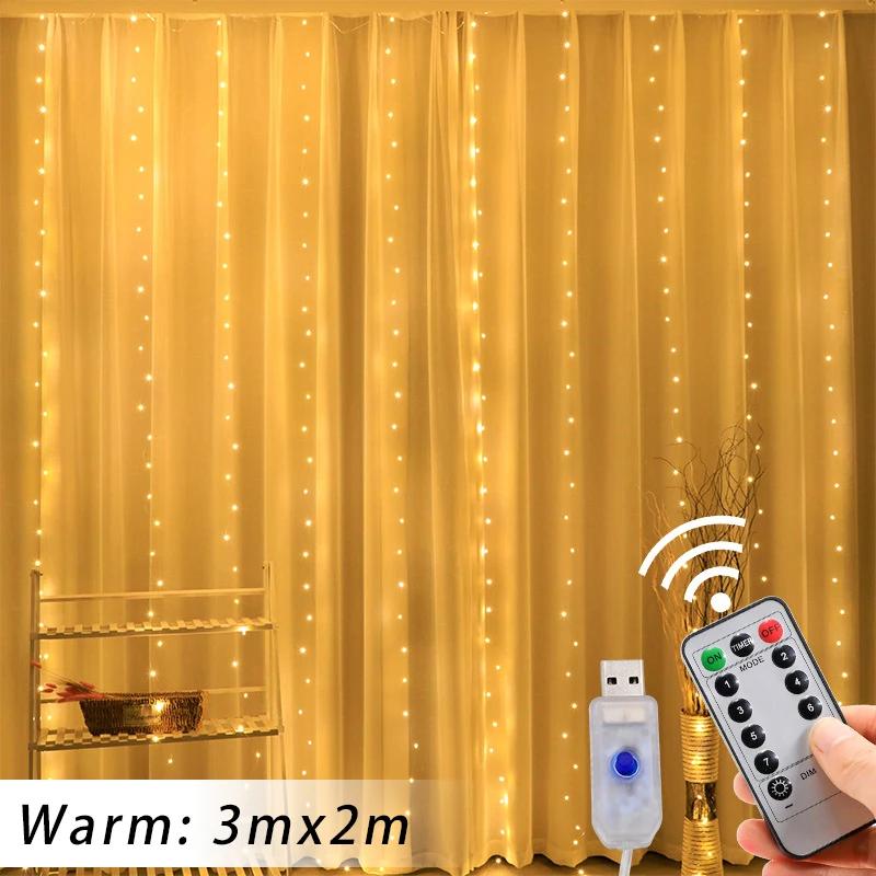 Vorhang LED Lichterkette mit 8 Modi Fernbedienung Girlande Lichter für Weihnachten Hochzeit Party Dekorationen Zimmer Fenster Lichter