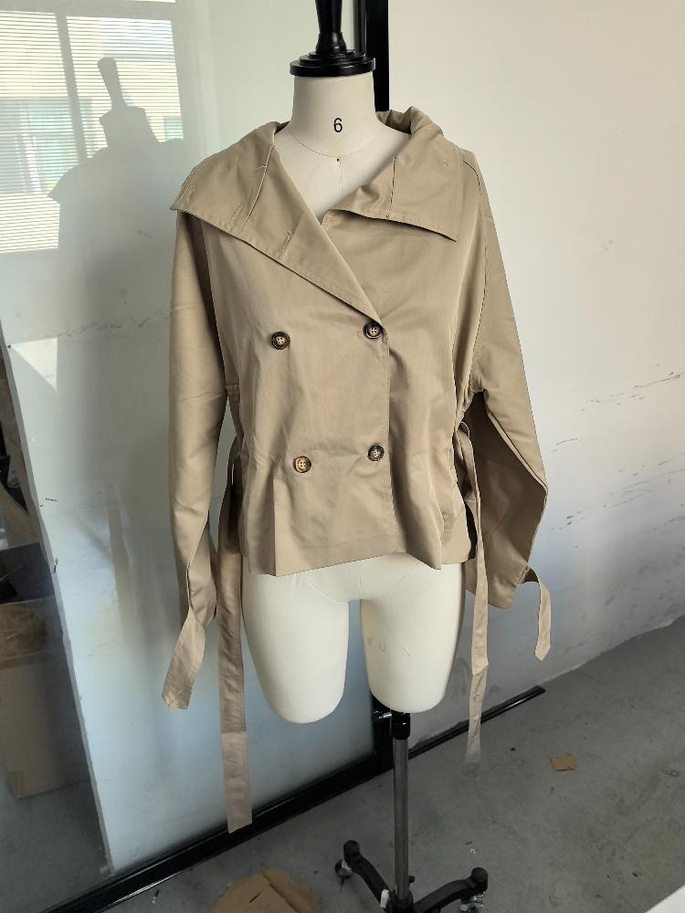 Casual Lace Up Coats Women Solid Stand Collar Single-breasted Long Sleeve Jackets 2025 Autumn Fashion High Street Lady Outwears