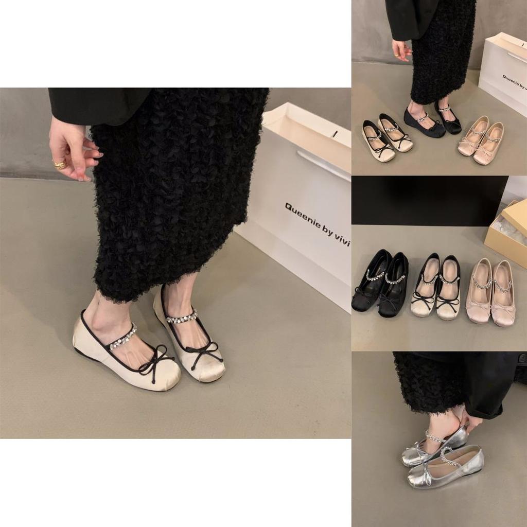Pink Ballet Flat Shoes For Women With Block Heel And Satin Material For Daily Wear