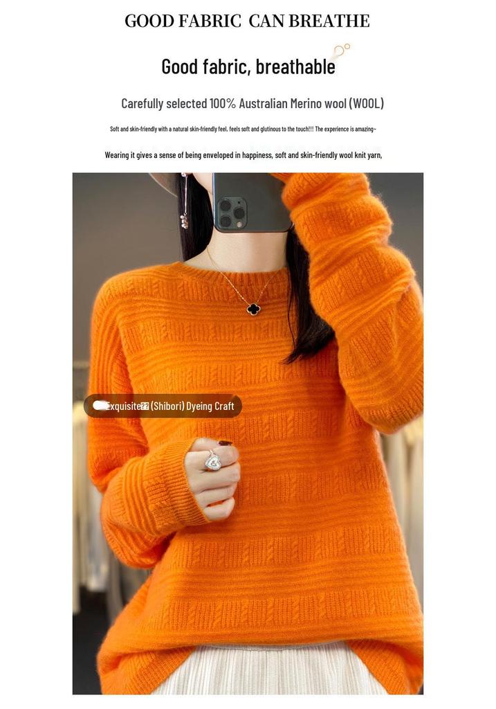 Women's Loose Wool Crochet Sweater - Round Neck Knitwear, Hollow Design, Autumn/Winter Versatile Style