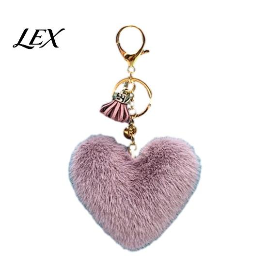 Plush Love Keychain Heart for Backpack, Fuzzy Keyring Decorative Bag Charm, Women Girls Handbags Accessory