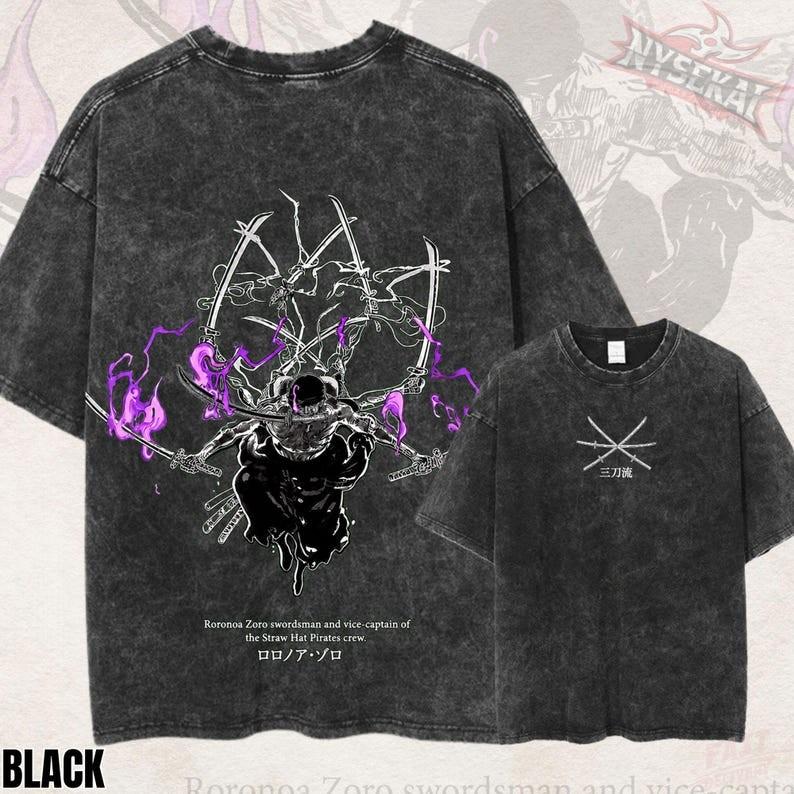 Anime Shirt, Three Sword Style, Purple Flame Swordsman, Manga Graphic Tee, Washe