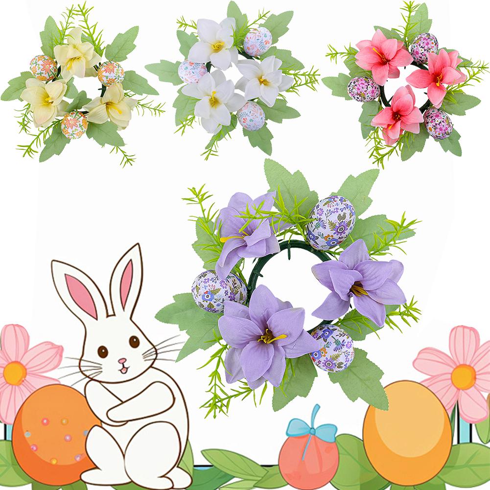 Easter Egg Wreath Easter Flower Decorations Exquisite Spring Wreath Decor Diameter 20cm Candle Holder Ornament for Holiday Party