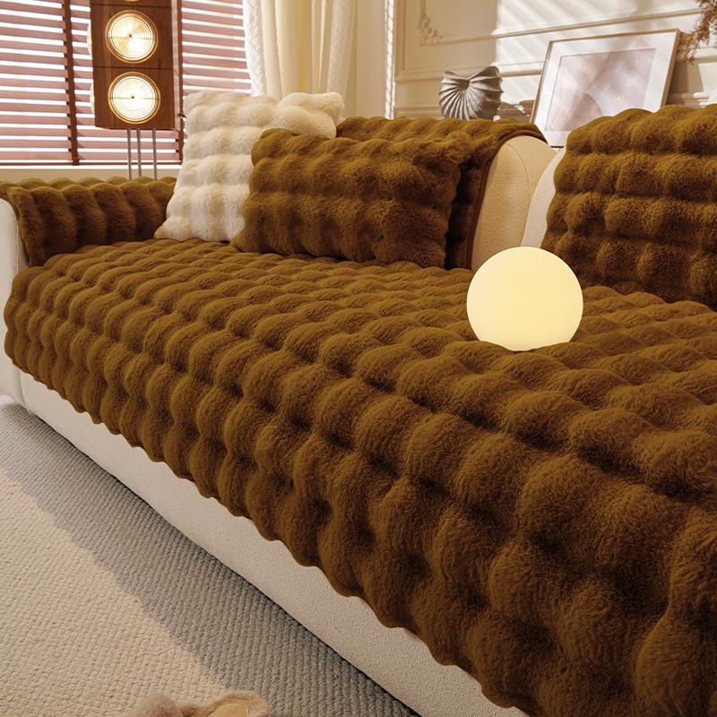 Internet Celebrity Tutu Velvet Sofa Cushion  Autumn And Winter New French Retro Plush Seat Cushion Fixed Non-Slip Cover