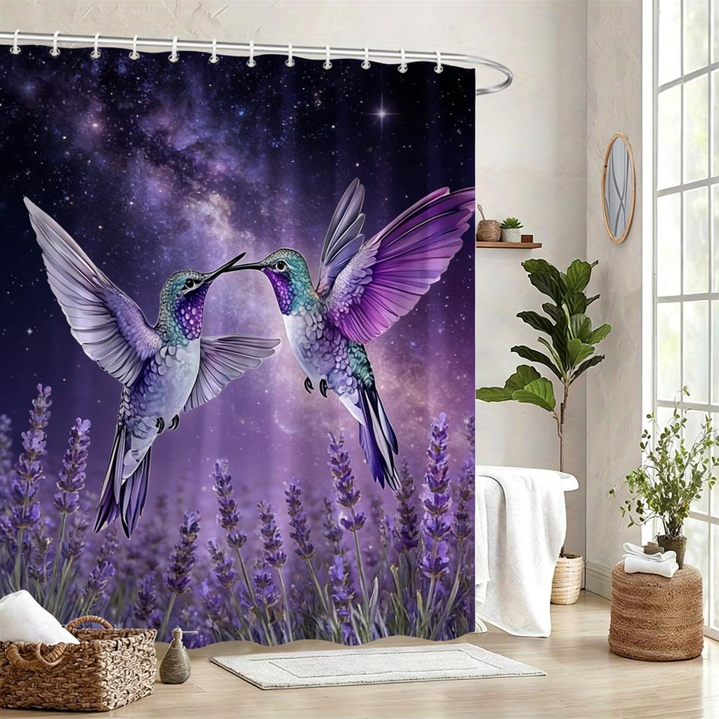 Pair Of Green Hummingbirds & Lily Of The Valley Waterproof Shower Curtain For Bathroom Decor