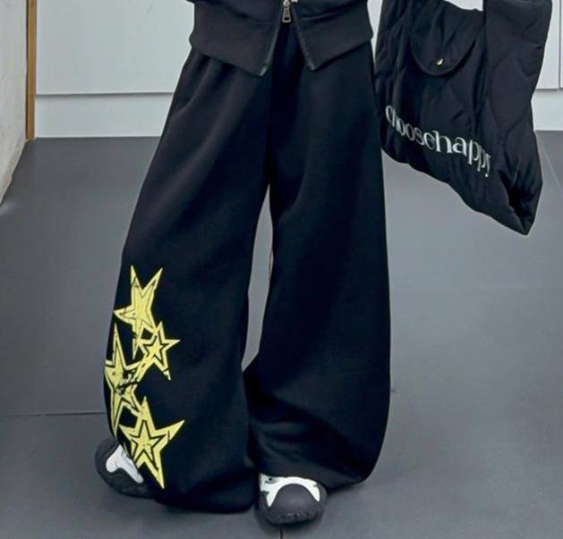 Girls' Spring & Autumn 2025 Set: Korean Style Hooded Jacket with Star Scimitar Pants for Middle & Big Kids