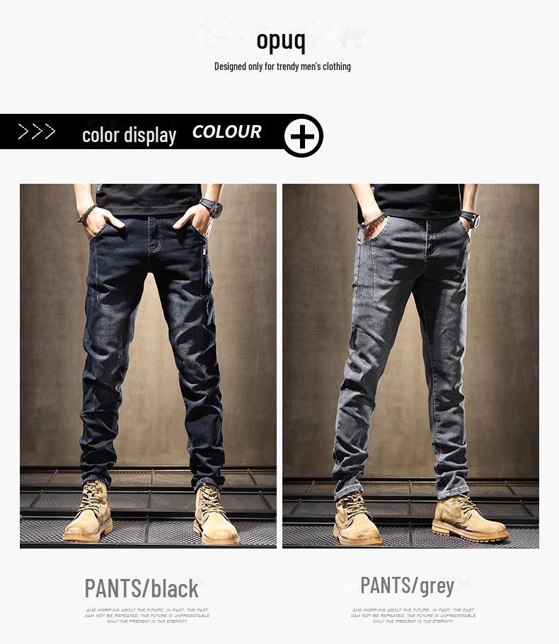 Men's Slim Straight Black & Gray Jeans: 2025 Fashion Elastic Skinny Casual Trousers