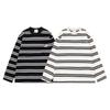 Mens Striped Color Block Long Sleeve T Shirt Loose Fit Casual Street Style