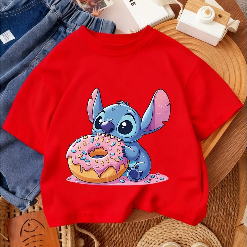 Cute Children Crew Neck Tee Stitch Popular Cartoon For Boys Girls Summer Casual Fashion Wear