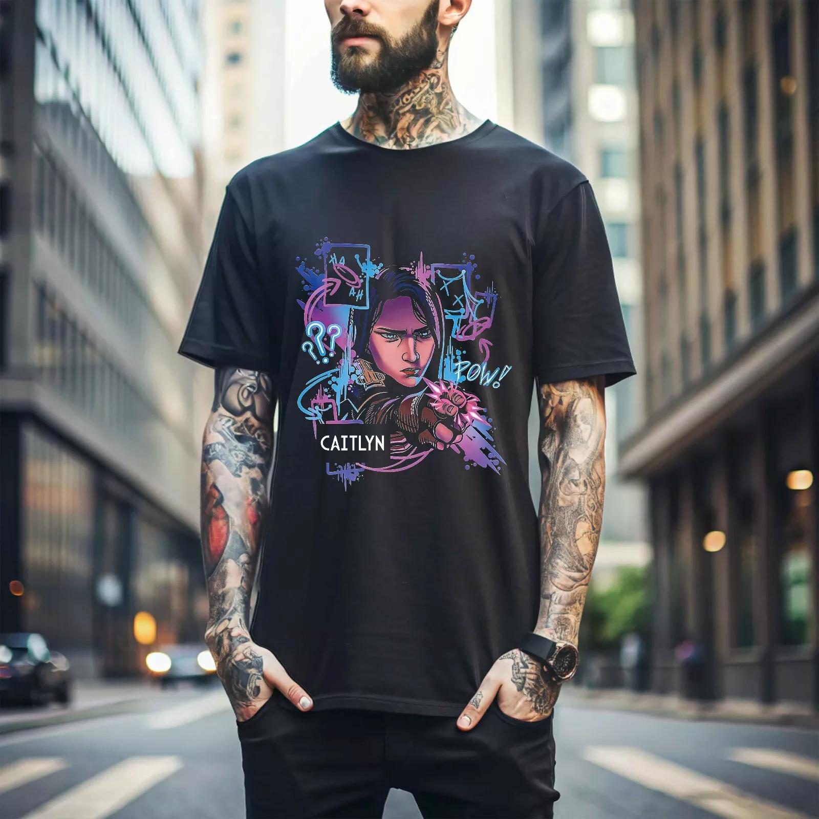 

100% хлопок ТОПЫ УНИСЕКС ФУТБОЛКИ МУЖСКИЕ ЖЕНСКИЕ Jinx Arcane Футболка Японское Аниме Мультфильм Jinx Arcane Графическая Подарочная Футболка 188 M чёрный