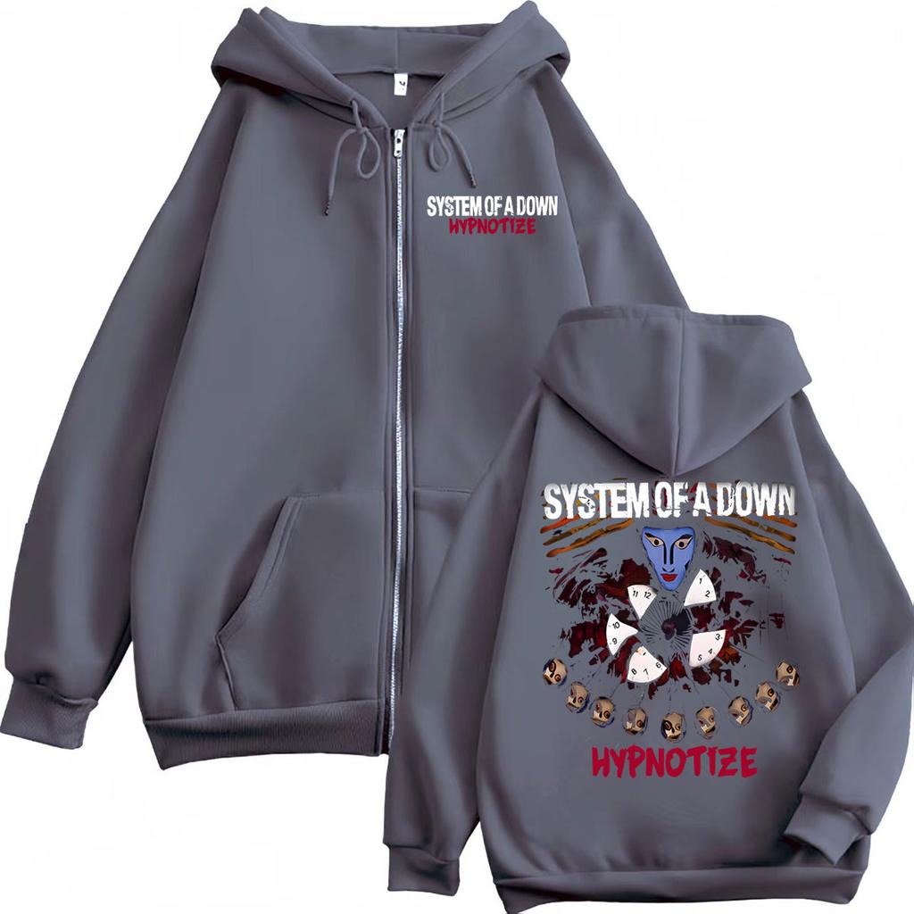 Rockband System of A Down Hypnotize Grafisk Dragkedjehoodie Mode Vintage Dragkedja Pullovers Män Kvinnor Lediga Fleece Sweatshirts