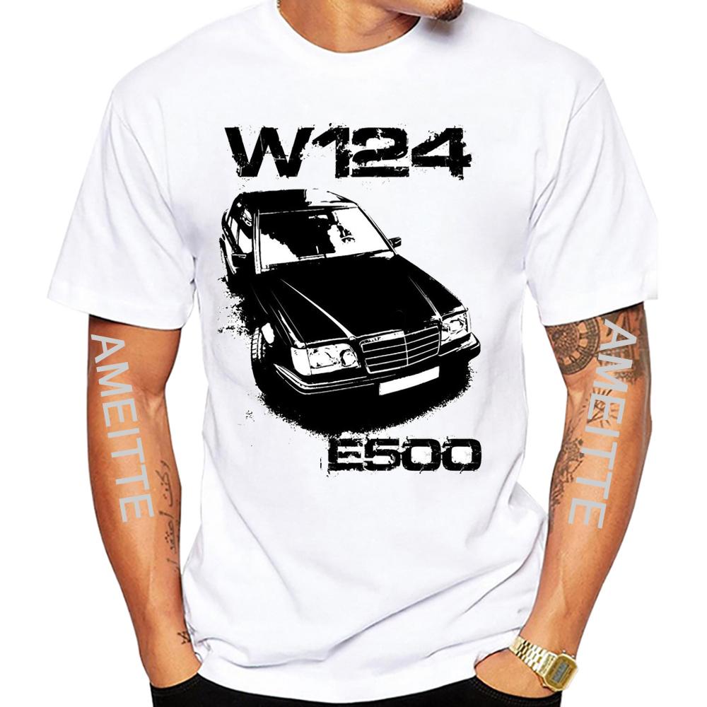 Neue Sommer Mode Unisex Kurzarm W124 E500 Zitat Schmutziger Stil T-Shirt Junge Sport Lässig Weiße Oberteile Oldtimer Hip Hop T-Shirts