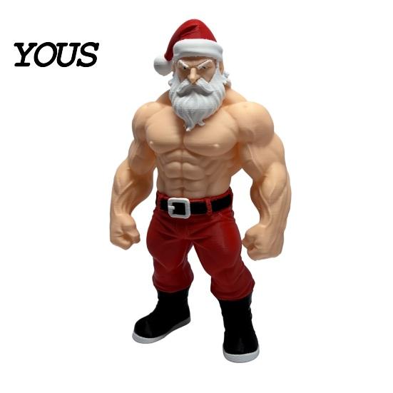 Christmas Desk Decorations 3D Printed Fitness Santa Claus Figurine, Muscular Statue, Trendy Home Office Decor Creative Sports Figure Desktop Ornament