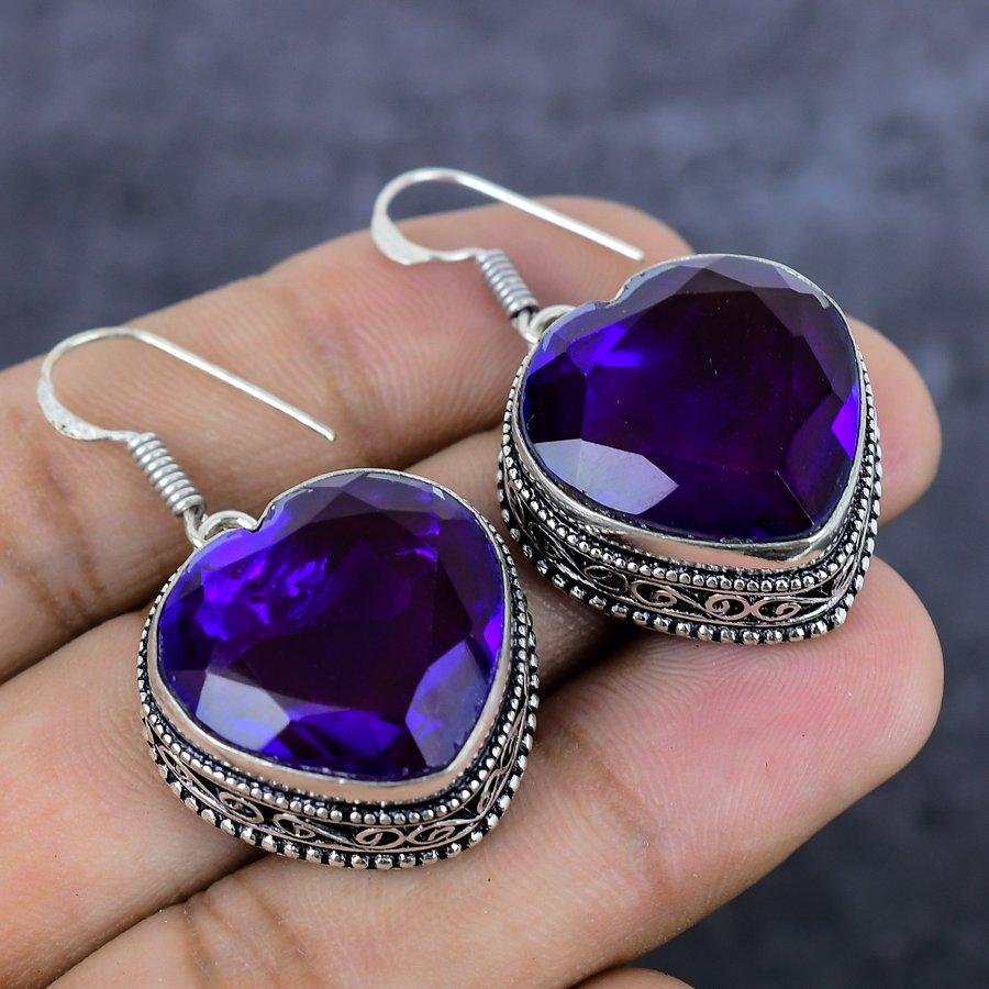 Amethyst Gemstone Handmade 925 Sterling Silver Jewelry Earring 1.69" m6N10