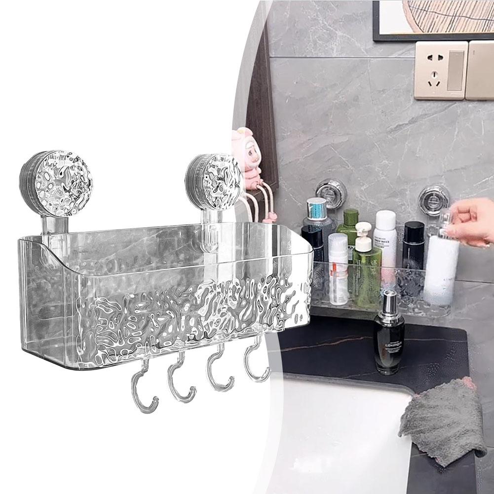 Space-Saving Rack Shower Storage Basket Thickened PET Material Compatible With Smooth Surfaces Large Capacity Suction Shelf