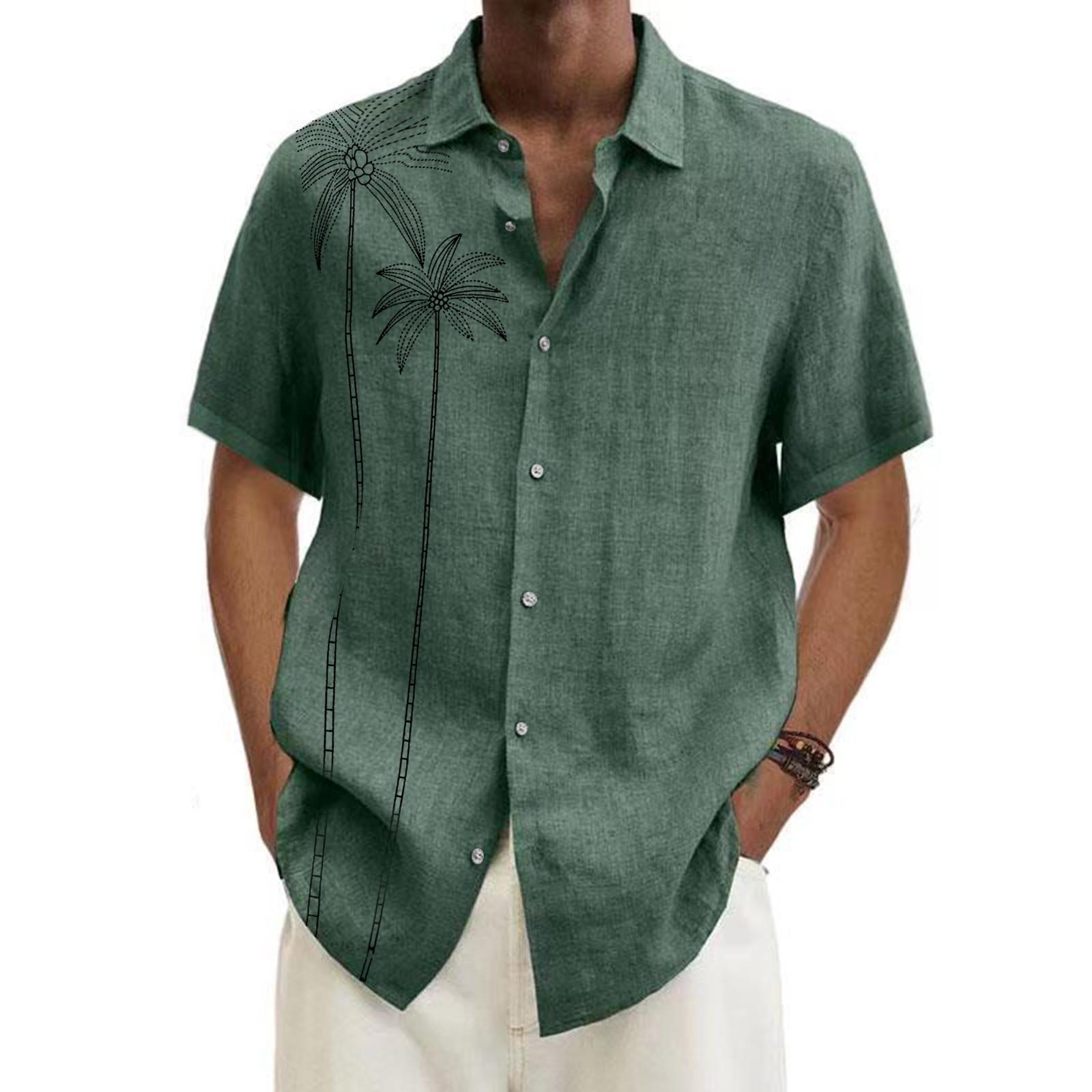 

Designer Spring Summer Men s Casual Cotton Color Short Sleeve Shirts Loose Shirts XL зелений