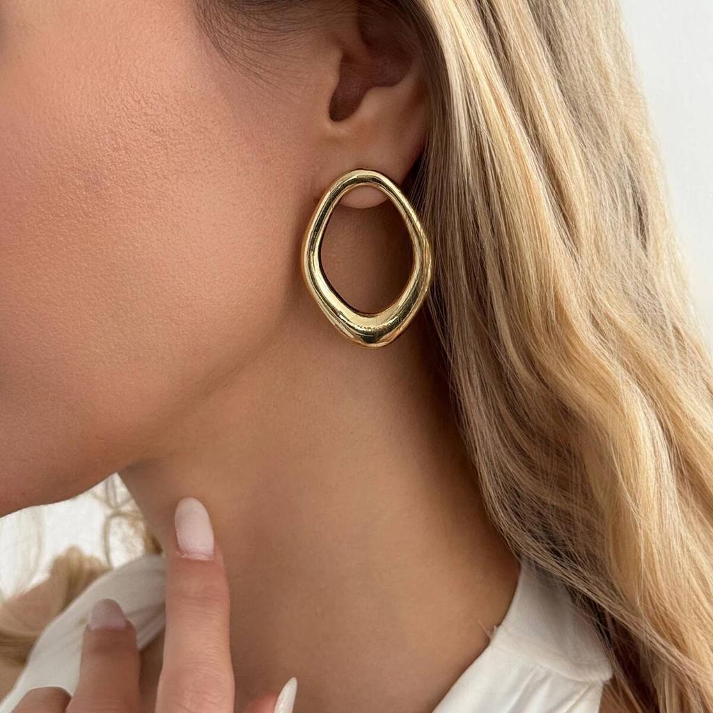 SHIXIN Simple Round Hollow Stud Earrings Metal Earrings Women Fashion Irregula Geometry Ear Cuff Gold Color Piercing Ear Jewelry