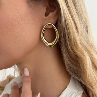 Ingemark Simple Round Hollow Stud Earrings Metal Earrings Women Fashion Irregula Geometry Gold Color Piercing Ear Cuff Jewelry
