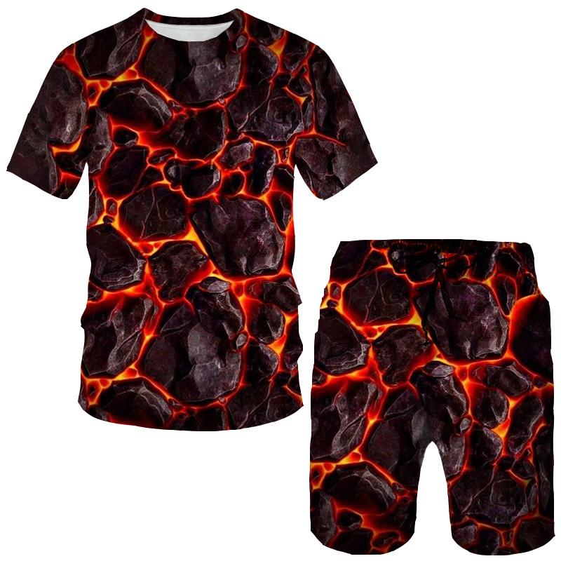 Fashion Flame Magma 3D Print T-Shirts Shorts Sets Men's Tracksuits Oversized Short Sleeve T Shirt Pants Set Man Suits Clothing