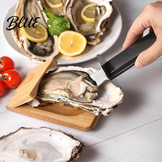 Robustní nůž na otevírání ústřic s kleštinou, čepel z nerezové oceli a ergonomický nástroj na otevírání mušlí, design s dřevěnou základnou, protiskluzový otvírák na mořské plody