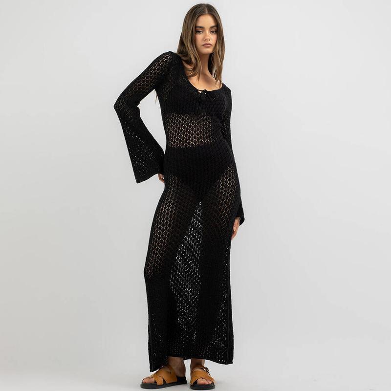 New Summer Beach Skirt for Women Solid Color Sexy Knitted Beach Bikini Women's Dress