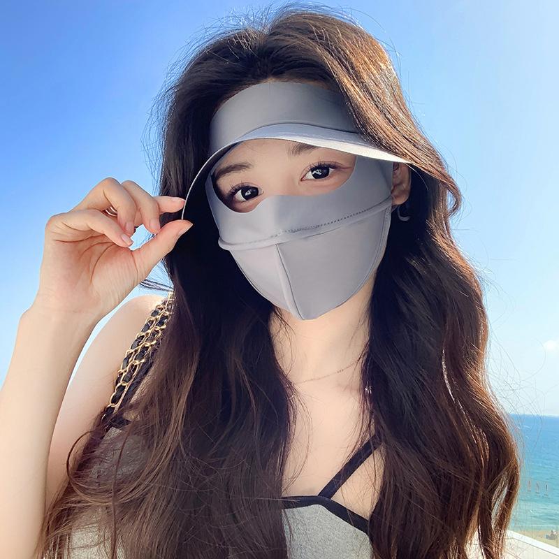 New Ice Silk Sun Protection Mask Upf50+ Full Face Anti-Uv Neck Scarf Dustproof 3D Breathable Sunshade Face Mask Outdoor 1Pc