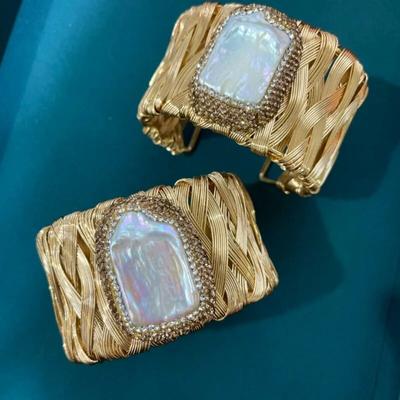 Natuurlijke Barok Zoetwater Parel Touw Twist Armband Handgemaakte Strass Gevulde Schakel Manchet Armband met Kleurrijke Strass Dames