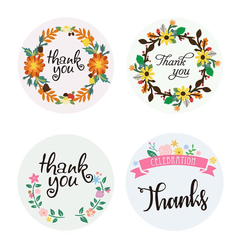 500 Pcs Floral Round Thank You Stickers Adhesive Labels Waterproof for Wedding Party Decorations Boutiques Wrapping Supplies