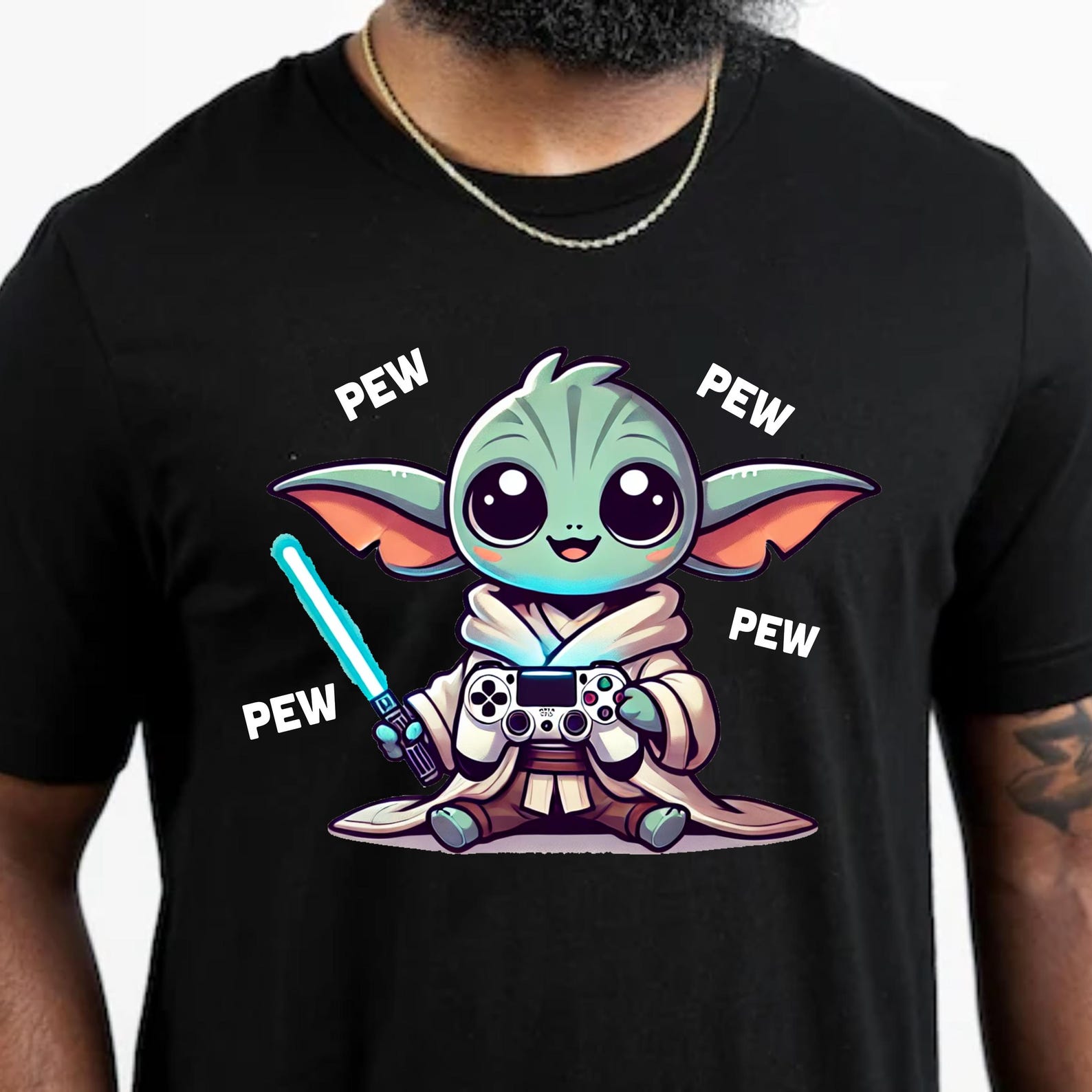 Gaming Baby Yoda Tee – Funny Gamer Gift, Grogu Mandalorian Shirt M