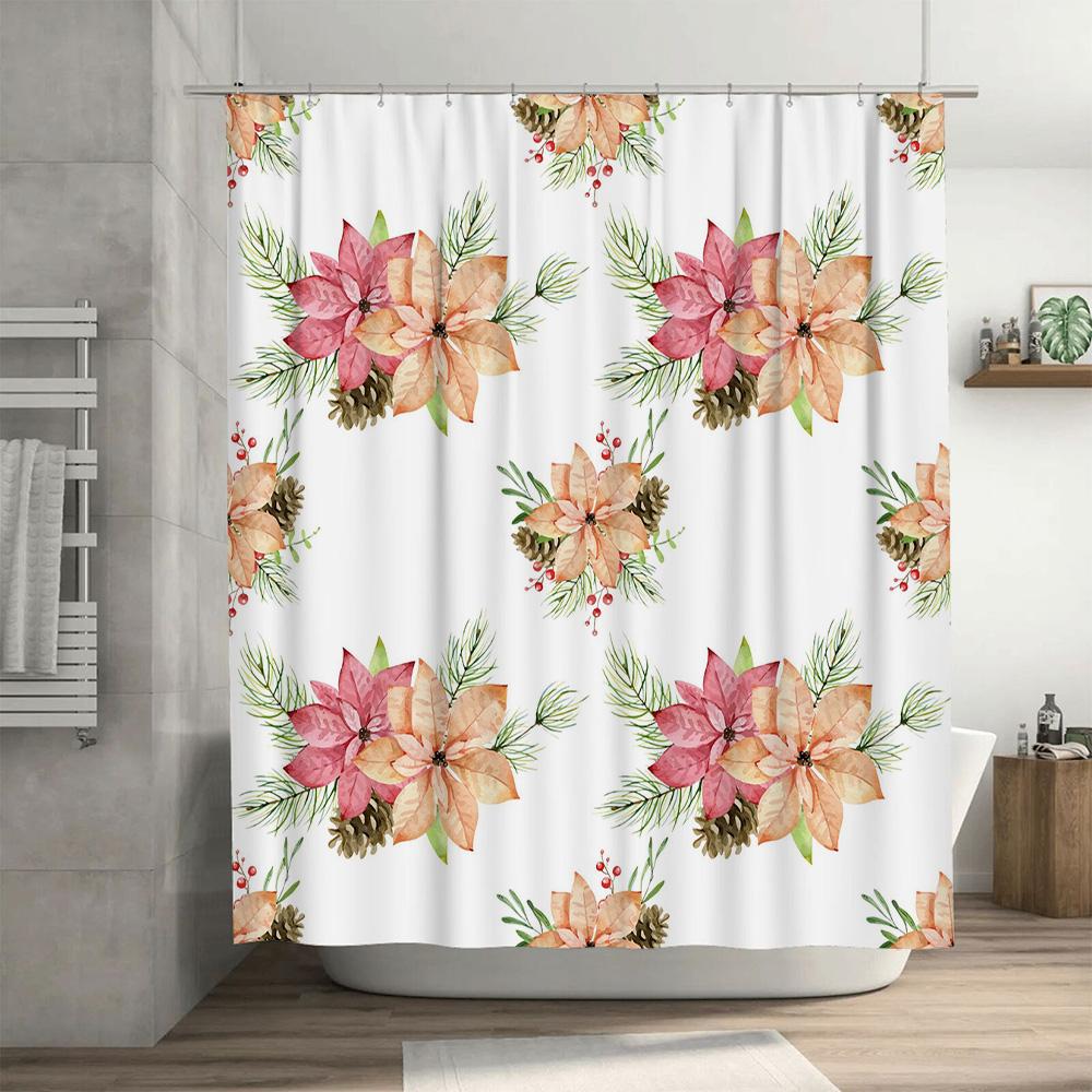 Hand-Painted Christmas Flowers Shower Curtain Waterproof Home Decor Bathroom Accessories Kitchen Towel Bath Curtains Pattern Pri