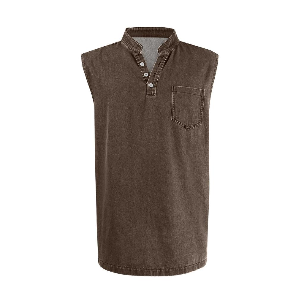 Letní džínová tílka pro muže Jednobarevné ležérní bez rukávů Tričko Šik Vintage Streetwear Vesta Pánské sportovní navlékací tílka