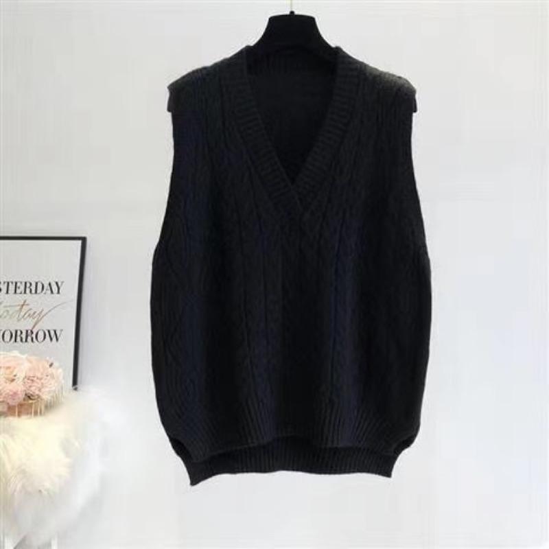 Spring and Autumn Women's V-neck Vest Knitted Retro Solid Color Sweater Vest Top