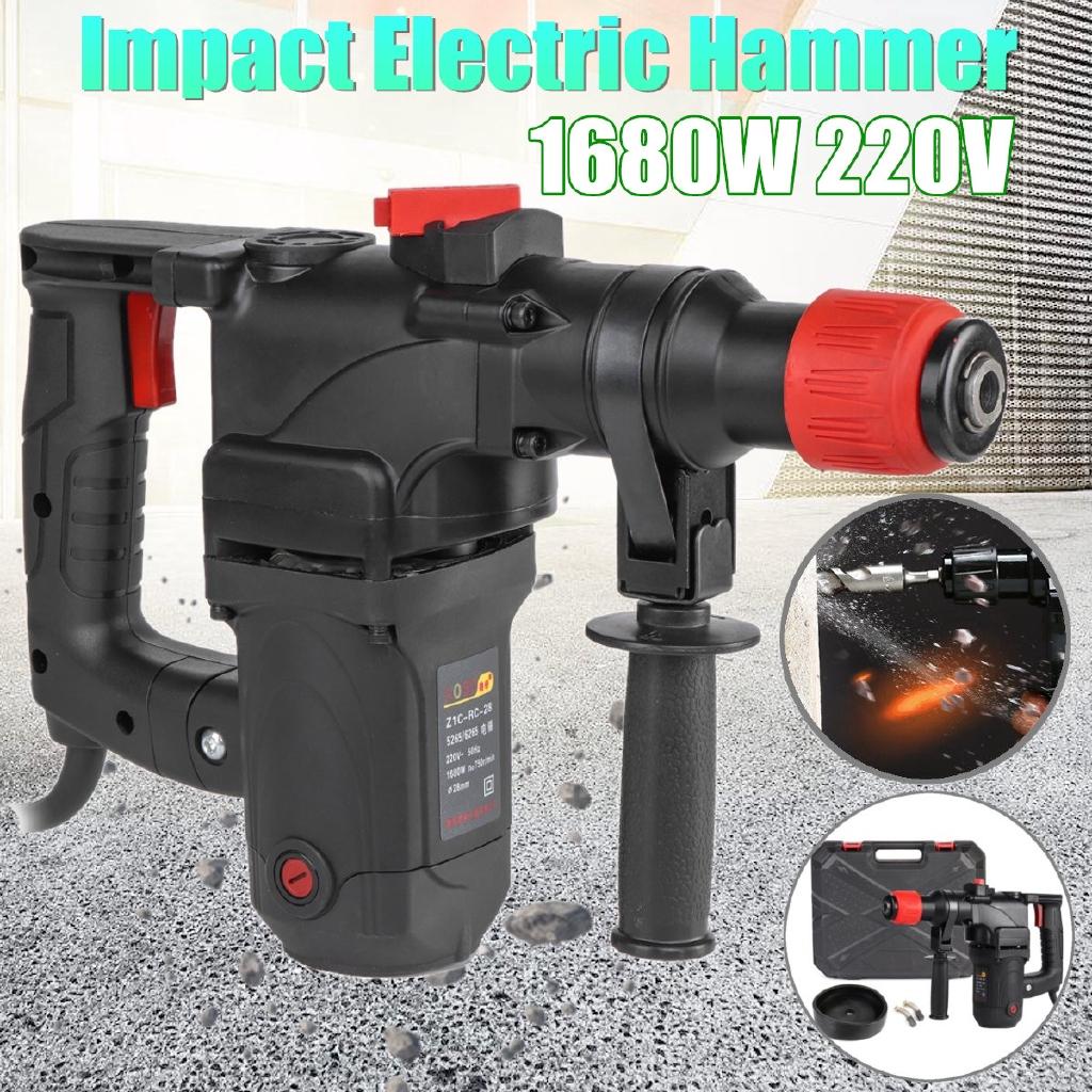 Industrial Power Tools Heavy Impact Electric Hammer Concrete Breaker For Square Drill 360D Rotary Sub-handle 1680W AC 220V
