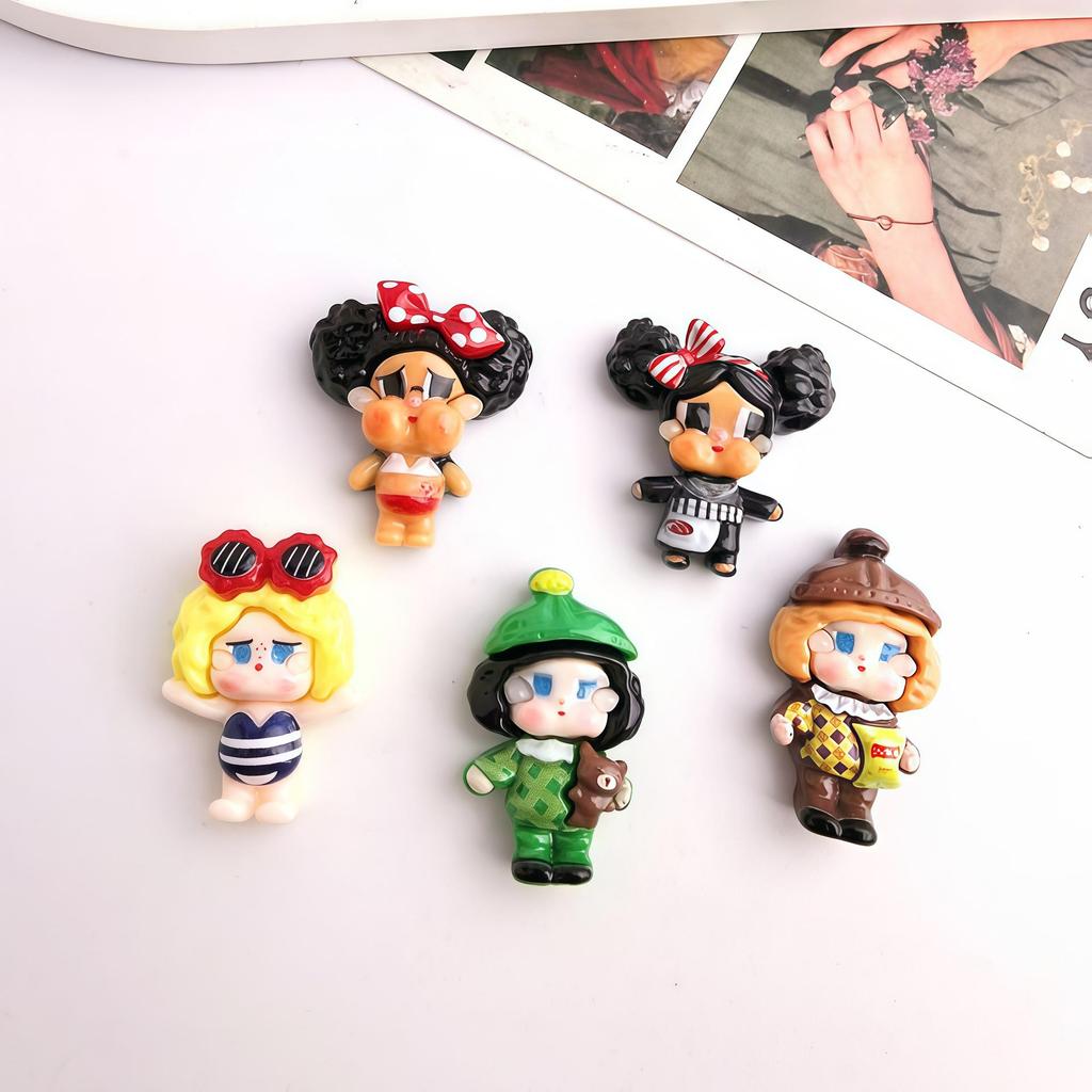Cartoon DIY Black Girl Curl Resin Hair Clip & Magnet Accessory Set