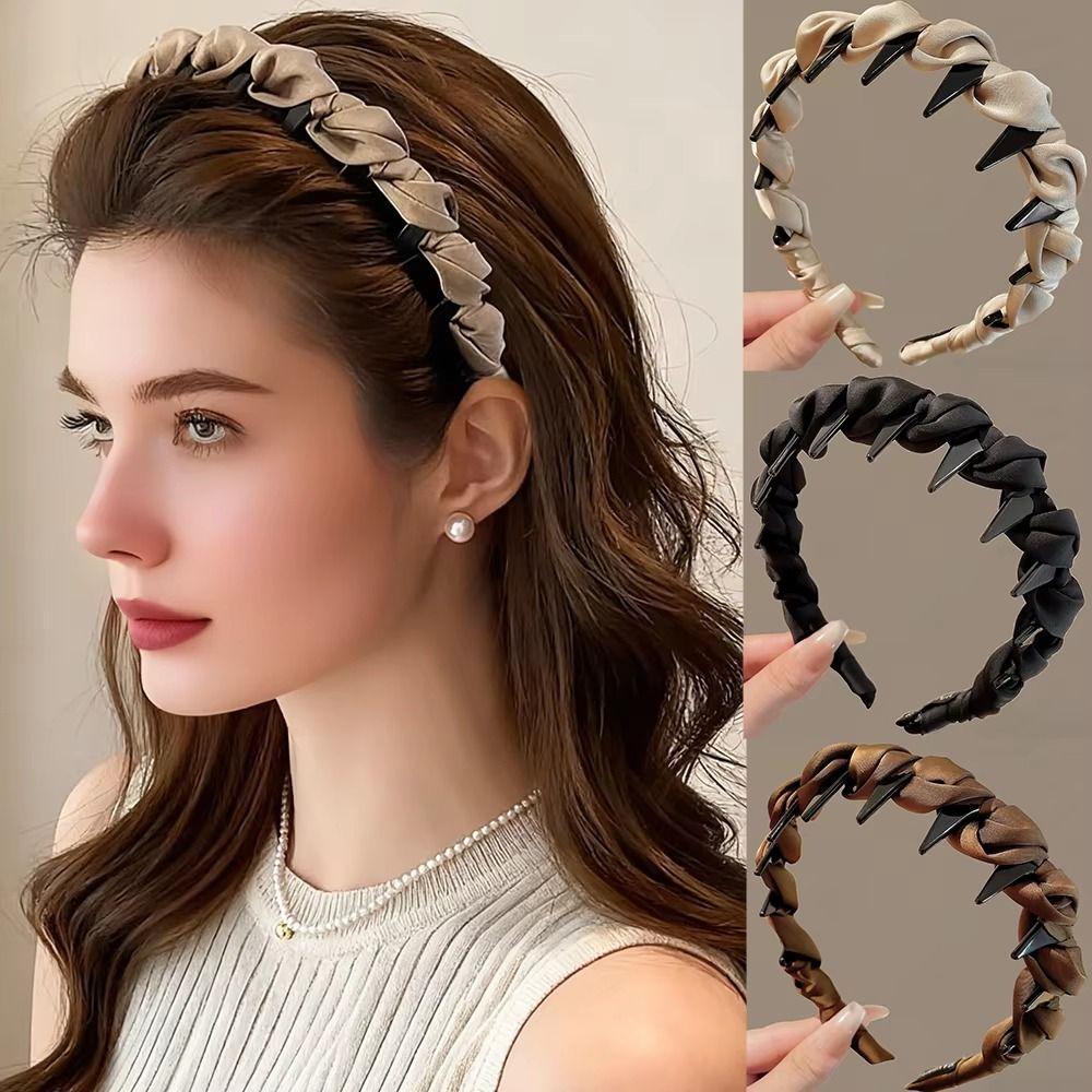 Wave Pattern Women's Satin Hairband Adjustable Toothed Headband Wrapped Hair Hoop  Hair Accessories